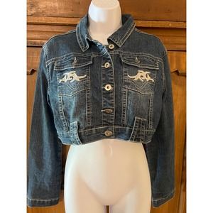 Apollo Denim Blue Jean crop jacket size L EUC Studded